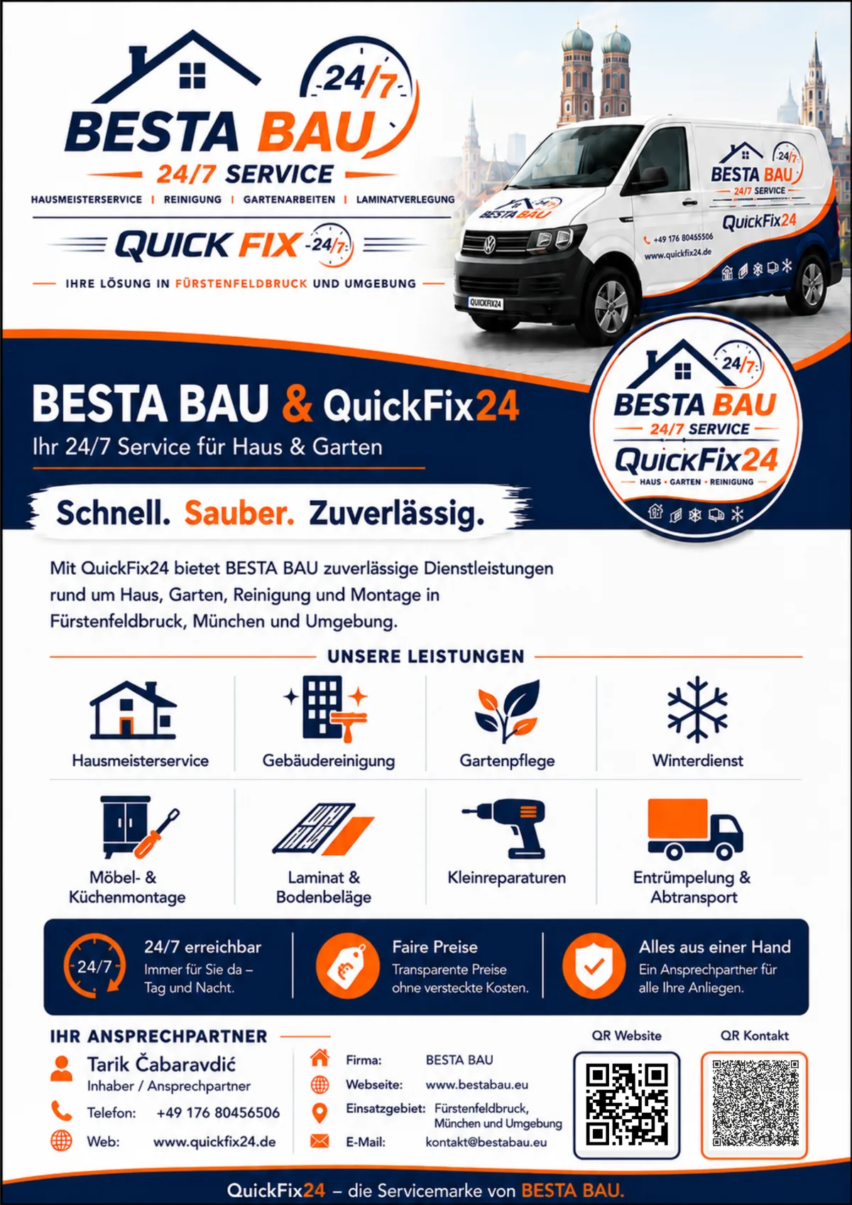 BESTA BAU services and contact flyer